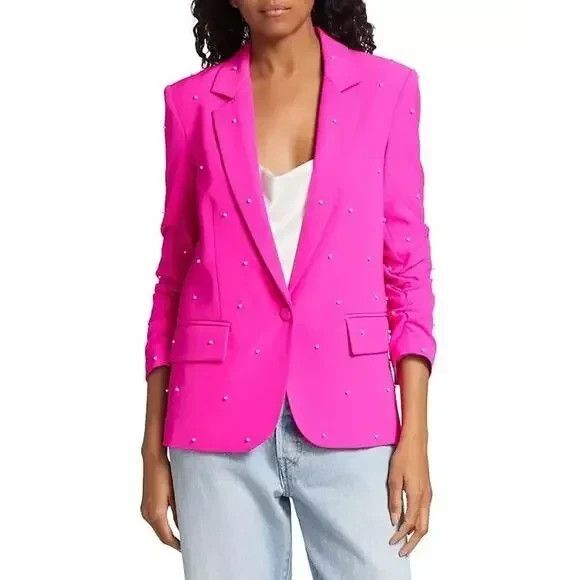 Generation Love Nadia Pearl Blazer Jacket Ruched Sleeves Magenta XXL‎ $395 - Picture 2 of 8